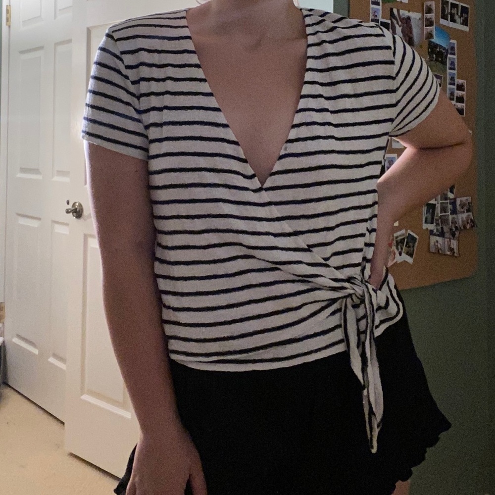 Texture and Thread Faux Wrap Shirt